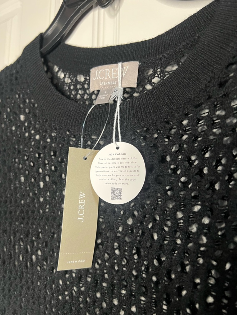 NWT J.Crew 100% Cashmere Pointelle Knit Top Black Short Sleeve - Picture 9 of 14
